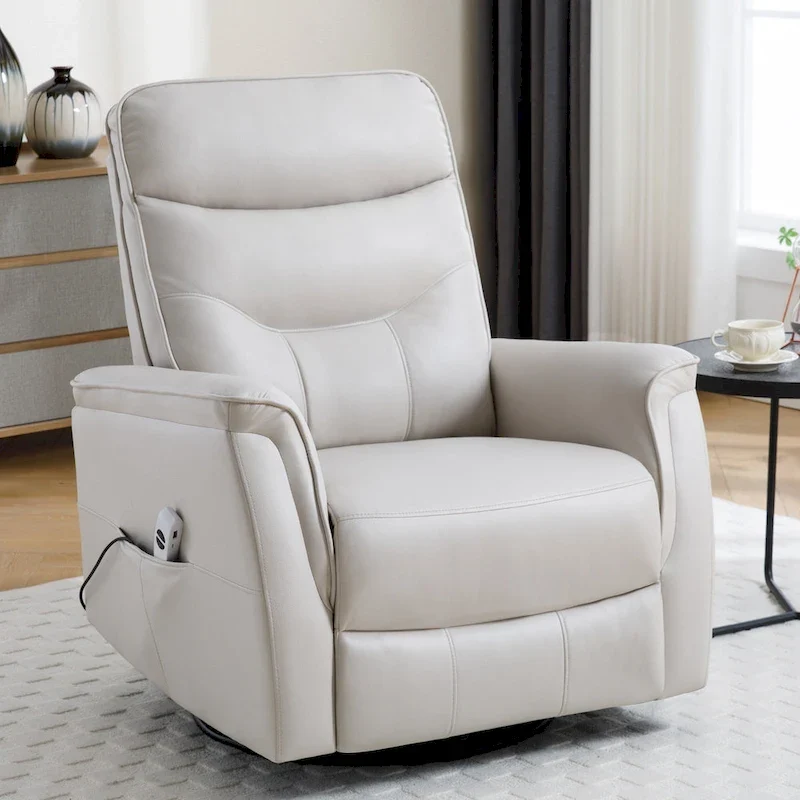 Swivel Power Recliner Faux Leather Glider With USB Port