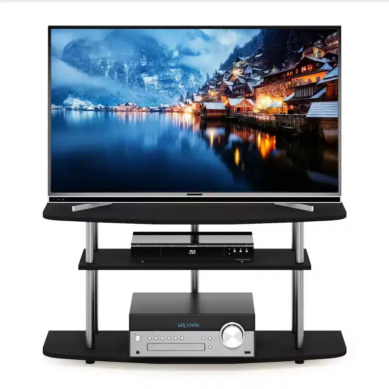 Furinno 3-Tier No Tools TV Stand Entertainment Center Hold up to 46 TV Black Oak