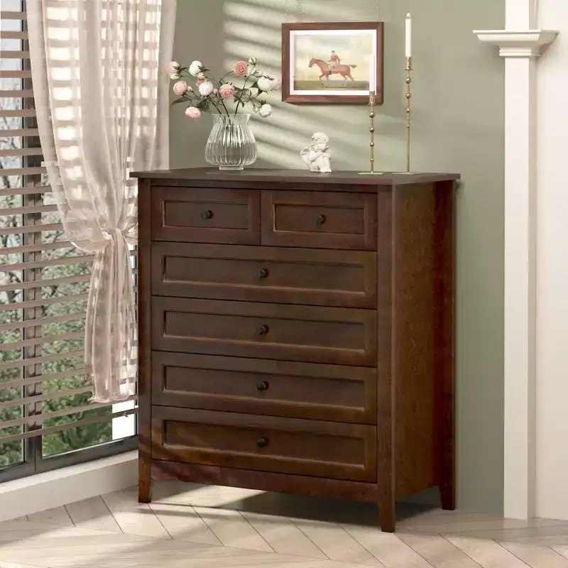Solid Wood Buffet Cabinet with Retro Round Handles, 160 LBS Capacity Console Table for Dining & Living Room
