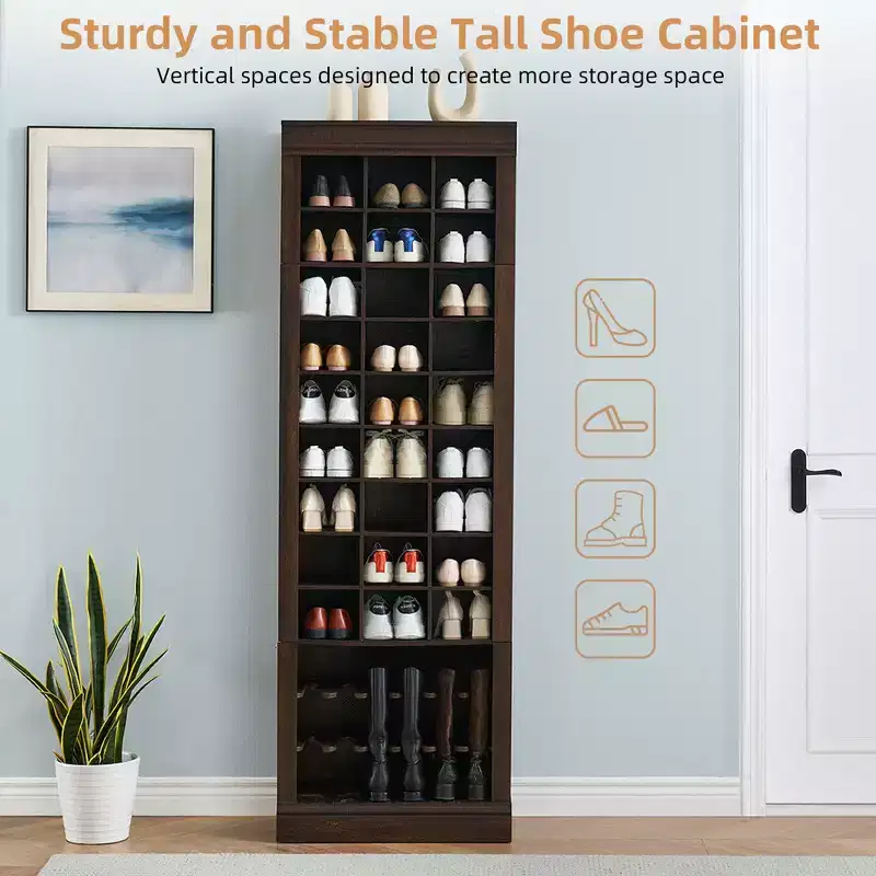 10-Tier Shoe Storage Cabinet Tall Wooden Shoe Rack Freestanding Shoe Storage Unit Ideal for entryways and living rooms