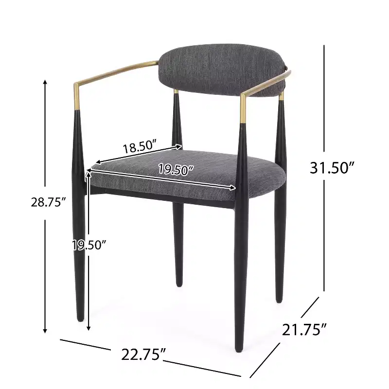 Okak Set of 2 Modern Dining Chairs, Fabric Dining Room Chairs, Upholstered Kitchen Side Chairs with Curved Backrest & Metal Frame