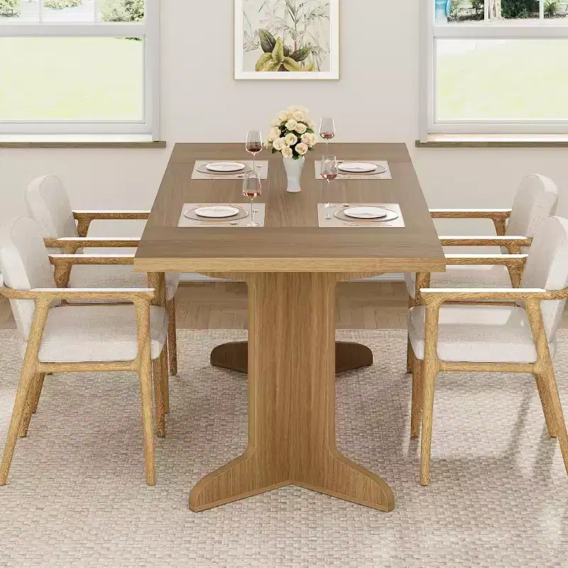 71-Inch Rectangle Dining Table for 6 to 8 People, Farmhouse Wood Dining Table with Sturdy Legs