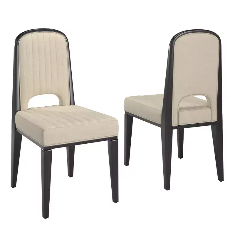 Fuske Wood Finish Cream Fabric Channel Stitching Dining Chair (Set of 2) - iNSPIREQ