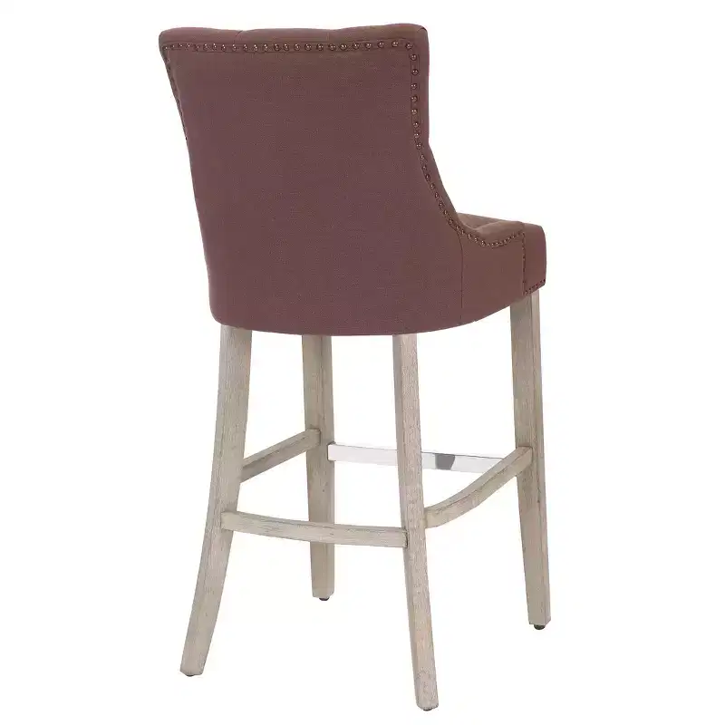 WestinTrends 29 Linen Tufted Buttons Upholstered Wingback Bar Stool (Set of 3), Brown