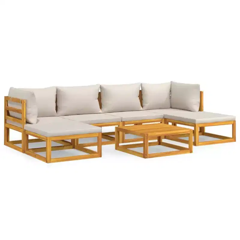 vidaXL - 7 Piece Outdoor Patio Furniture Set - Light Gray Cushions, Solid Acacia Wood, Modular Design - Lounge Sofa, Coffee Table