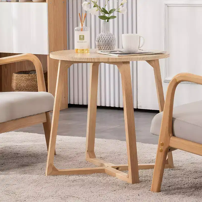 24-inch Round Mid Century Modern End Table with V-Shaped Legs