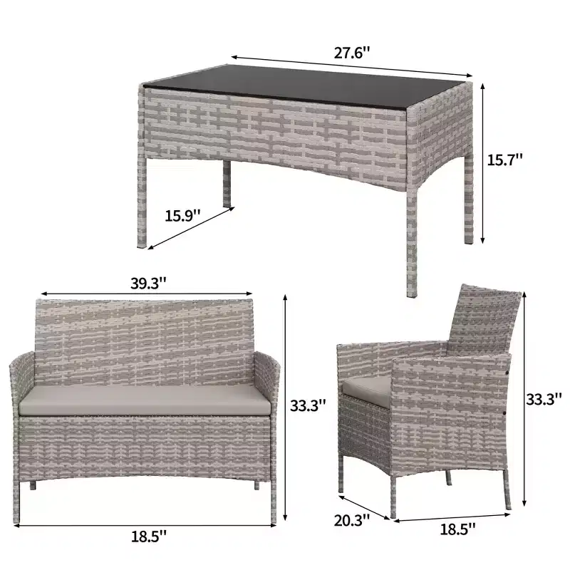 4-Piece Outdoor Furniture Set with PE Rattan Wicker Chairs & Soft Cushions, All-Weather Patio Set for Long-Lasting Outdoor Use