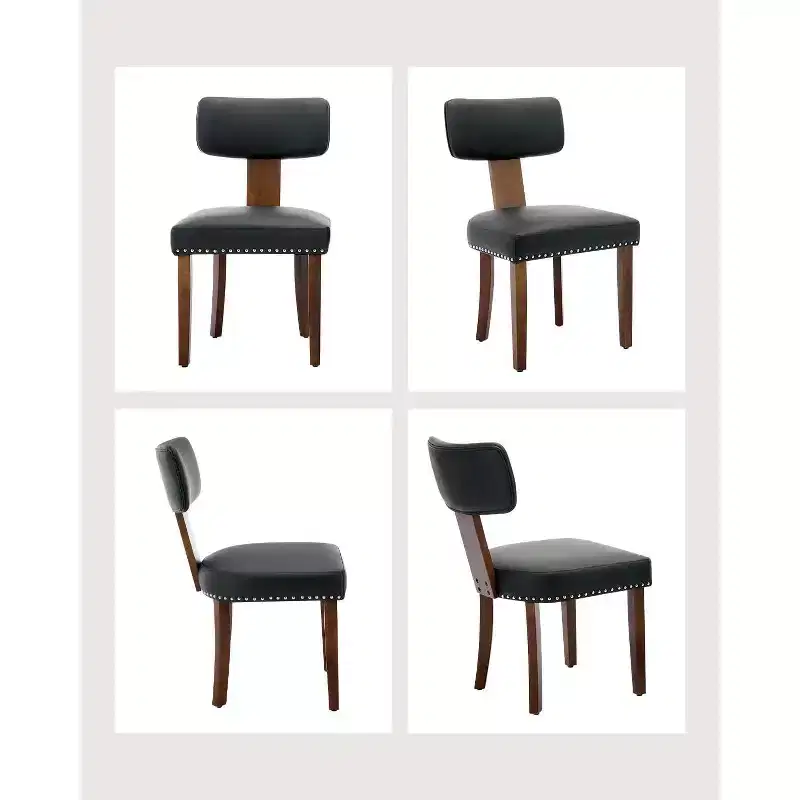 Dining Chairs Black, Modern Leather Kitchen Chairs, Upholstered Side Chairs, Curved Backrest Dining Chairs with Hardwood Frame
