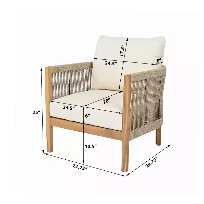Christopher Knight Home Celeste Patio Rope Weaving Acacia Wood Upholstered Club Chair
