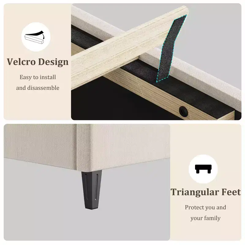 Upholstered Platform Bed Frame with Adjustable Fabric Headboard  Heavy-Duty Wood Slats, Noise-Free, Easy Assembly, No Box Spring Needed