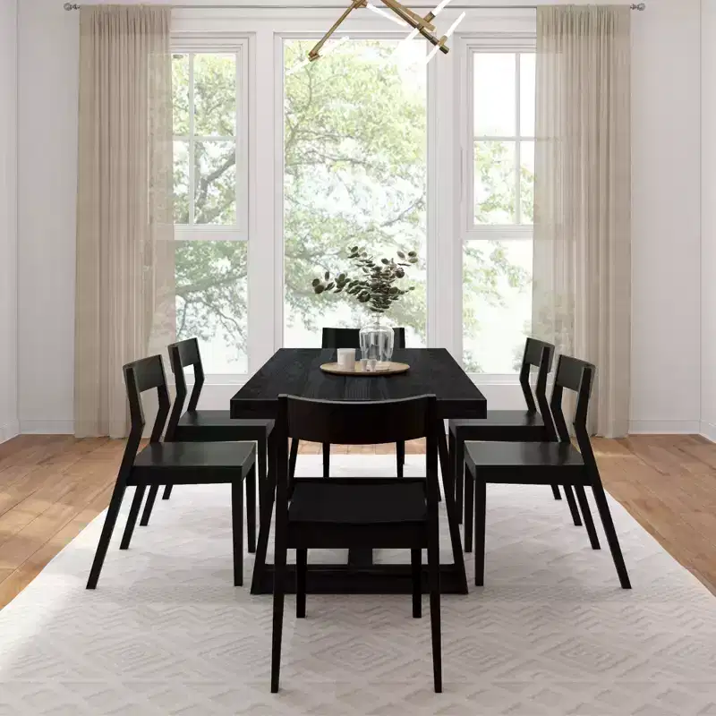 Plank+Beam 72 Classic Solid Wood Dining Table Set, Walnut Wirebrush, + 6 Chairs