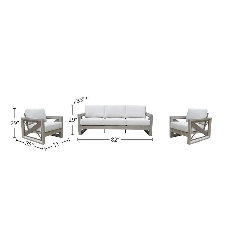 Diglur 3-Piece Outdoor Lounge Set, Gray