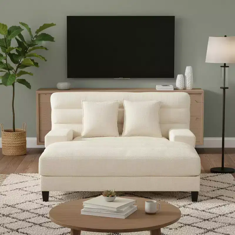 Modern Chenille Adjustable Chaise Lounge Sofa with RGB LED Lighting