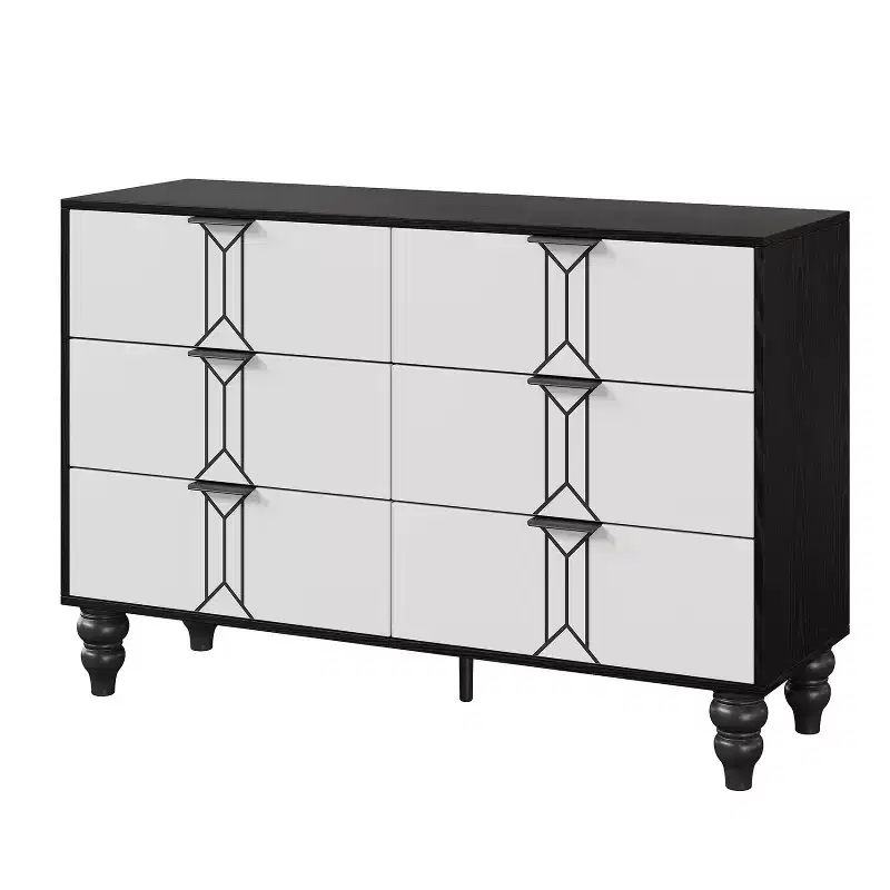 GustoWave 6 Drawer Dresser for Bedroom, Modern Wooden Chest Dresser with Metal Handle, Large Storage Chest of Drawers
