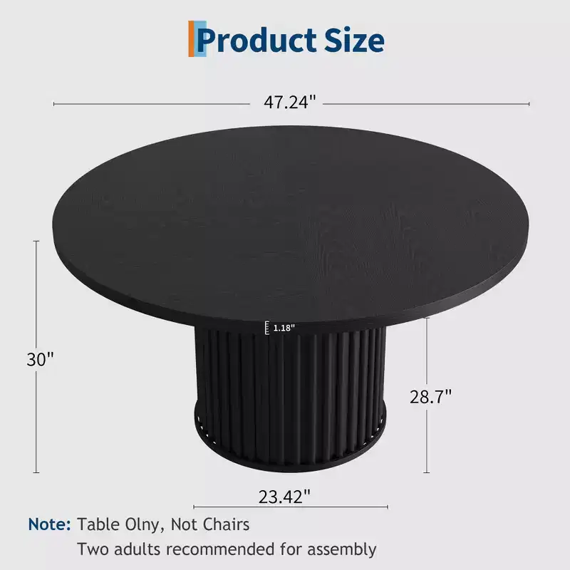 47 Round Dining Table for 4-6 People, Dining Room Table with Sturdy Waveform Metal Pedestal Base, Industrial Kitchen Table for Dining Room, Kitchen