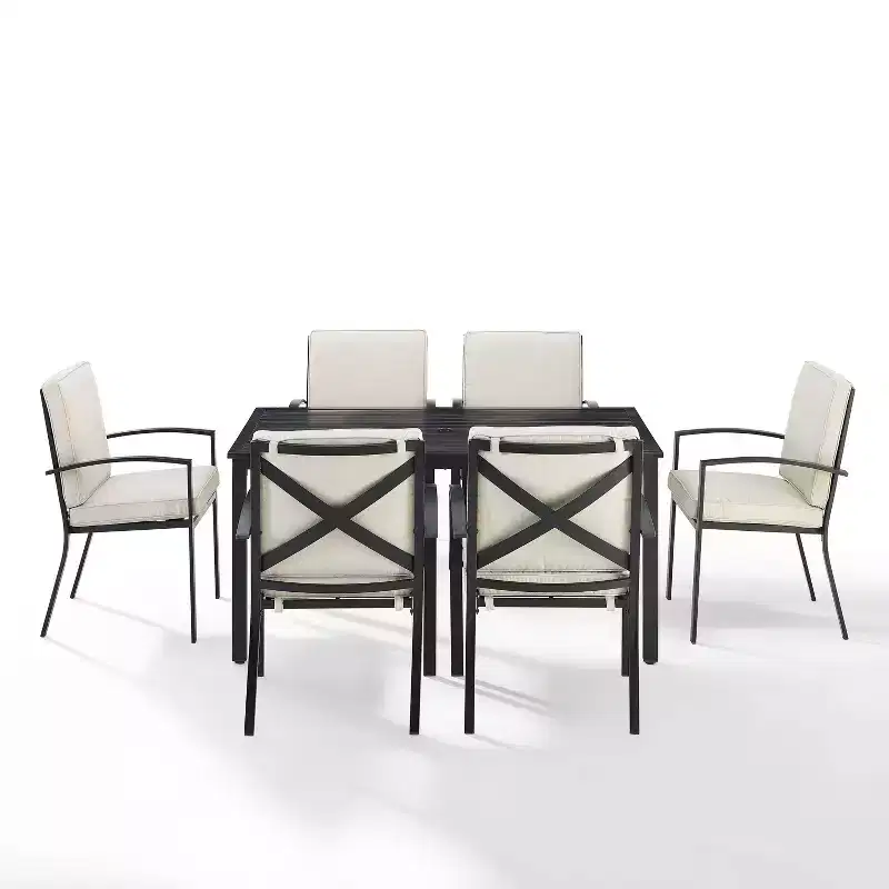 Kaplan 7pc Outdoor Dining Set with 6 Arm Chairs & Dining Table Oatmeal/Oil Rubbed Bronze - Crosley