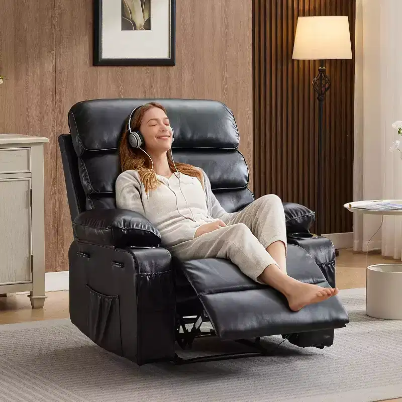 Acekool Power Recliner Chair PU, Wide Seat Massage Heat Electric Recliner with Cup Holder for Bedroom