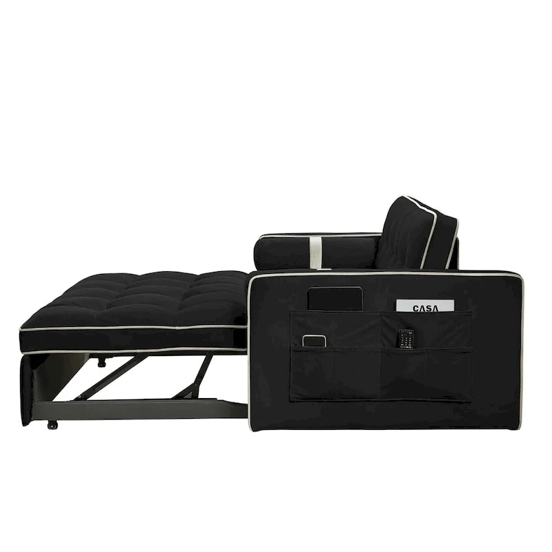 Modern 55.5 Pull Out Sleep Sofa Bed 2 Seater Loveseats Sofa Couch with side pockets, Adjsutable Backrest and Lumbar Pillow