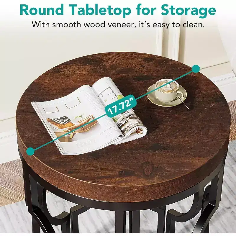 Industrial Narrow Round End Table with Hollow Metal Base – Cylinder Nightstand Side Table