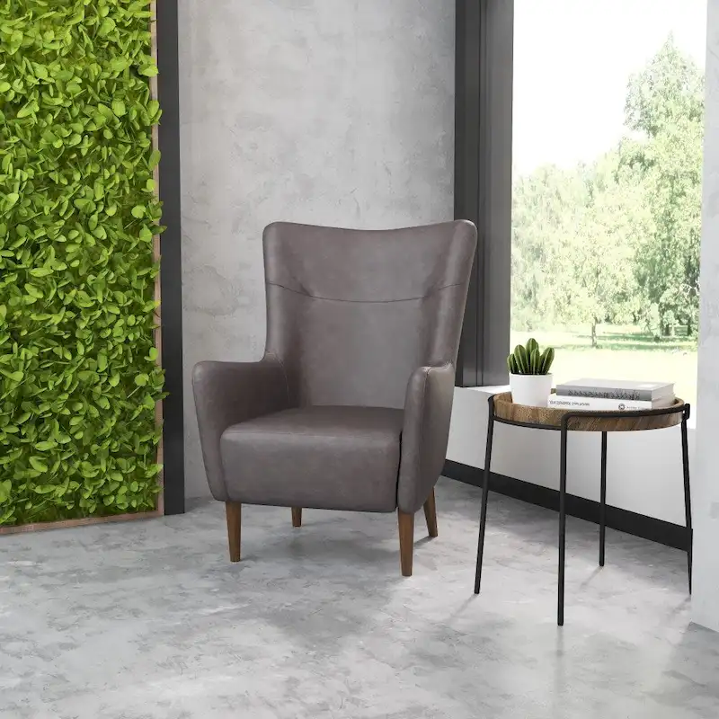 Commercial Upholstered Wingback Accent Chair with Wooden Frame and Legs - 33.25D x 29.75W x 41.25H