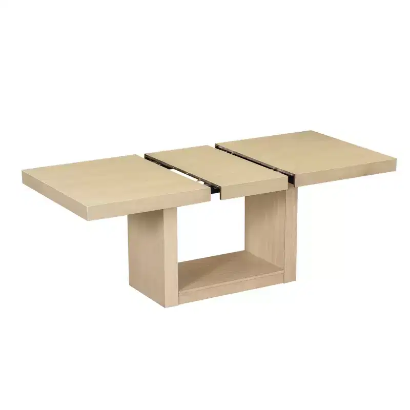 6 Piece Extendable Dining Table Set Dining Set with Removable Leaf, 4 Upholstered Dining Chairs and Bench, Natural+Beige - ModernLuxe