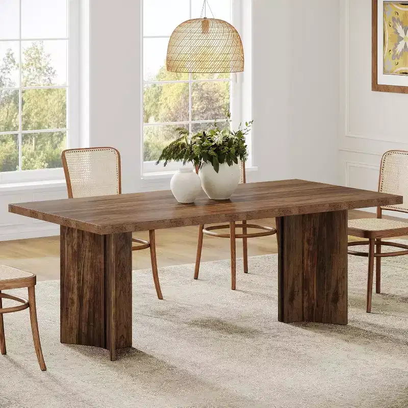 Lantine 63-Inch Farmhouse Dining Table for 4-6 People, Rectangle Wooden Kitchen Table with Heavy Duty Legs for Dining Room, Kitchen, Vintage Brown
