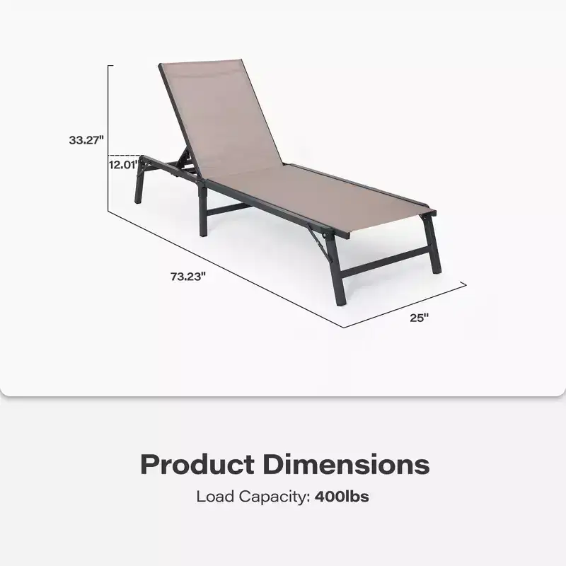 LAUSAINT HOME Pool Lounge Chairs Set, Tanning Chairs with 5-Position Adjustable Backrest, Outdoor Chaise for Pool, Beach, Patio and Backyard (2 PCS)