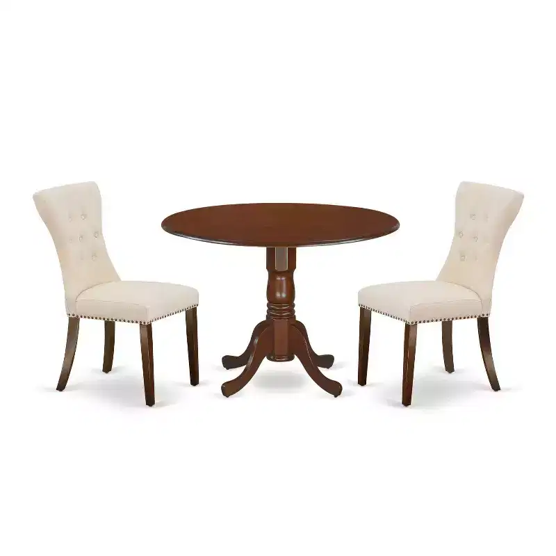3-Piece Mahogany Finish Solid Wood Top - Round Dining Room Set - Seats 4