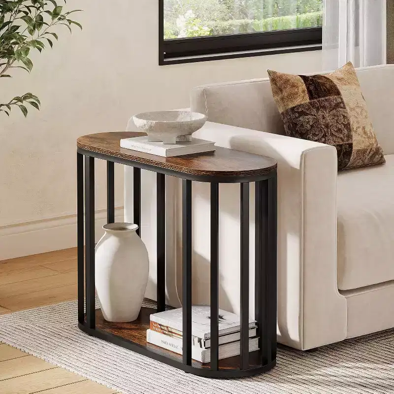 Metal & Wood 2-Tier Narrow End Table, 11.81