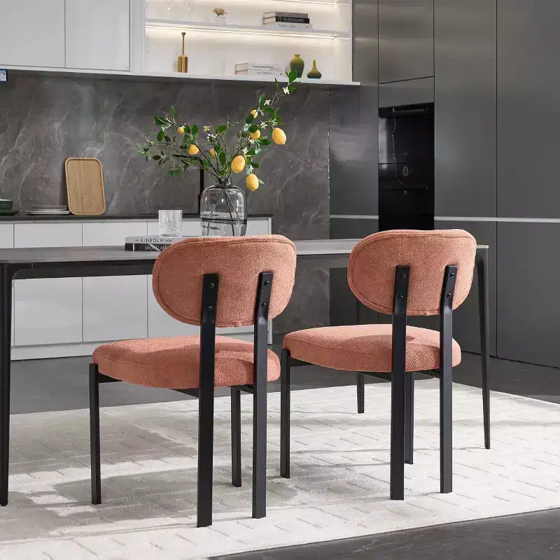PexFix Modern Dining Room Chairs Set of 2 Mid-Century Upholstered Boucle Kitchen Dining Chairs Accent Side Chairs with Black Metal Legs Orange