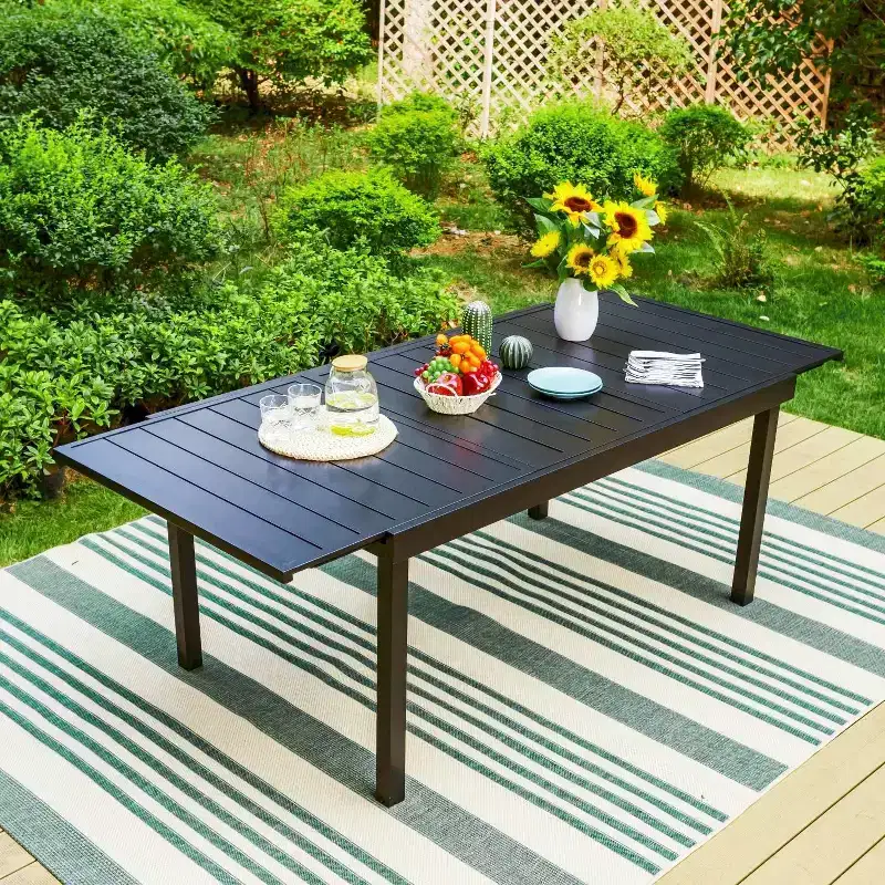 9pc Patio Set with Steel Expandable Table & Stackable Sling Chairs - Captiva Designs: Outdoor Dining, Weather-Resistant