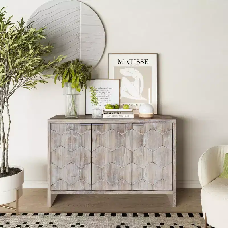 Accent Cabinet Farmhouse Style 3 Door Wooden Cabinet Sideboard Buffet Server Cabinet Storage Cabinet
