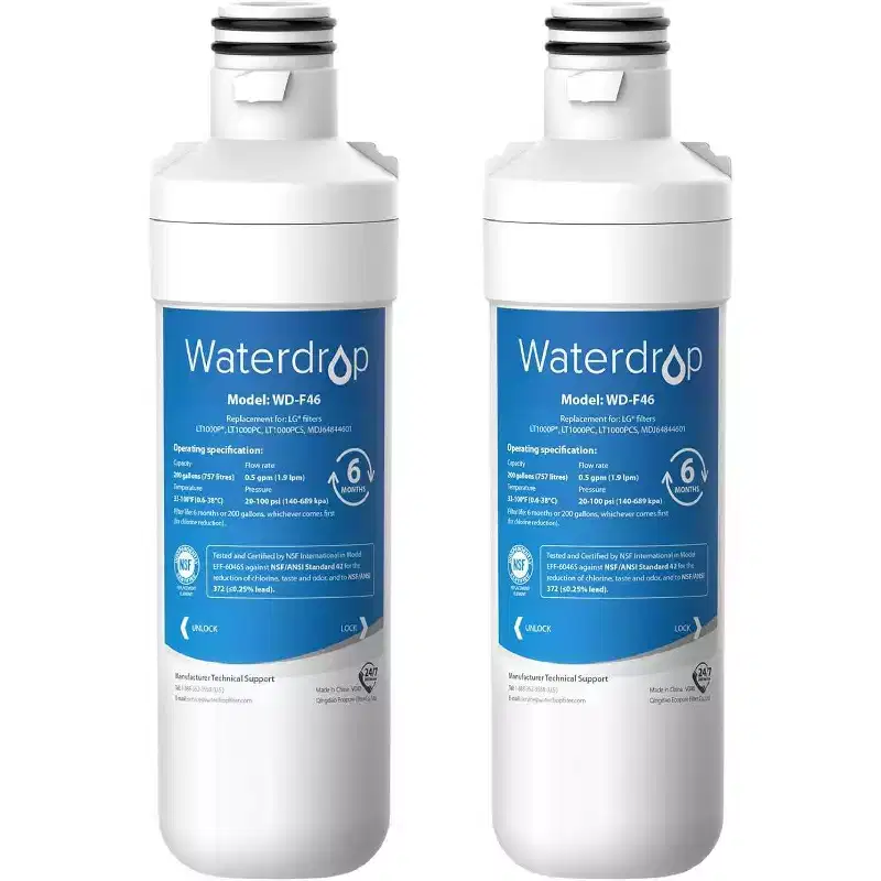 Waterdrop LT1000PC ADQ747935 MDJ64844601 Refrigerator Water Filter, Reduce chlorine, Replacement for LG LT1000P,NSF 42 and 372 certified, Pack of 2