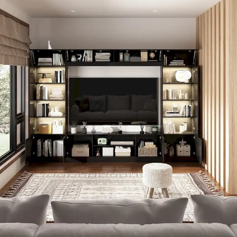 Versatile Wall Unit TV Stand LED Lighting - Accommodates TVs up to 75