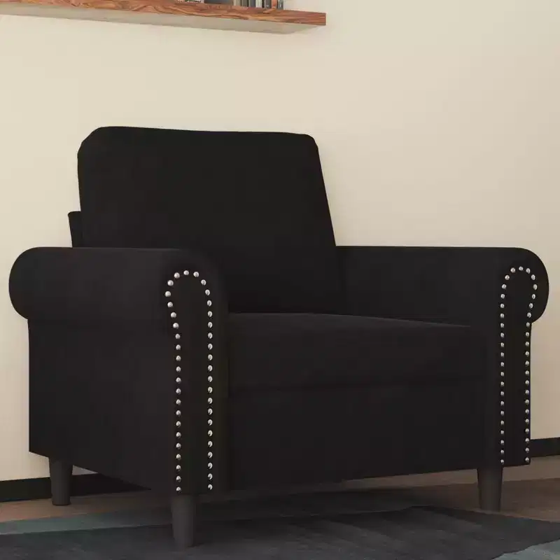 Sofa Chair Black Velvet, Metal Single Durable Armchair