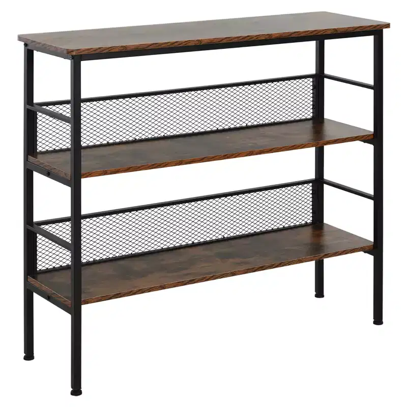 3-Tier Console Table Industrial Style Storage Metal Wooden Shelf with a Robust Multi-Functional Design & Adjustable Feet