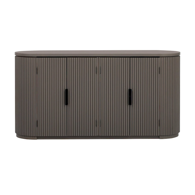 Vertical Striped Door Storage Cabinet with Metal Handles, Adjustable, Suitable for Study, Entryway and Living Room