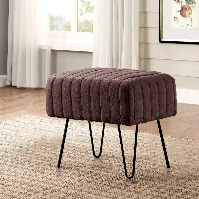 Faux Fur Ottoman Bench, Striped, 1-Person