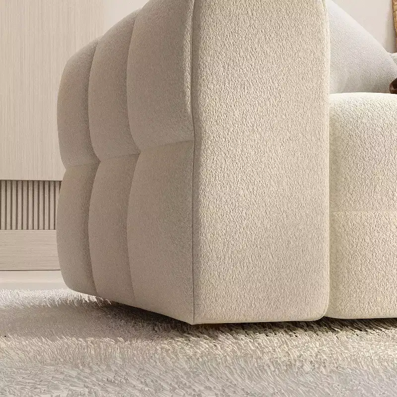 100.8W Modern 4-Seat White Teddy Velvet Sofa with Solid Wood Base