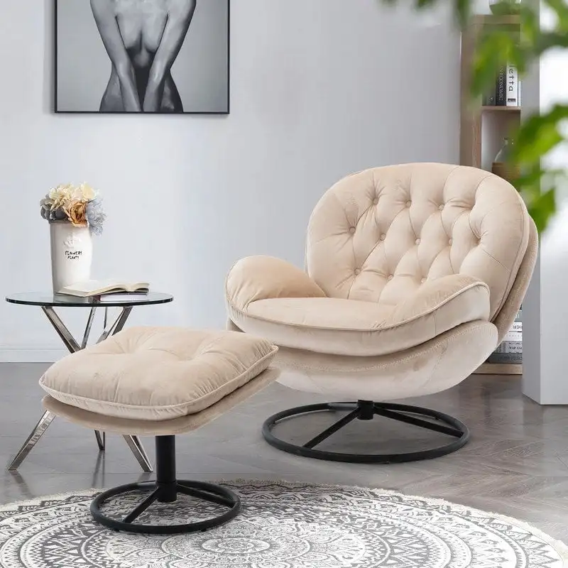 Accent chair TV Chair Living room Chair Grey with ottoman