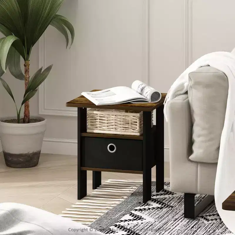 Furinno 1PC Modern Bedside End Table Nightstand Accent Sofa Side Table W/Removable Drawer & Open Storage Shelf,Amber Pine/Brown
