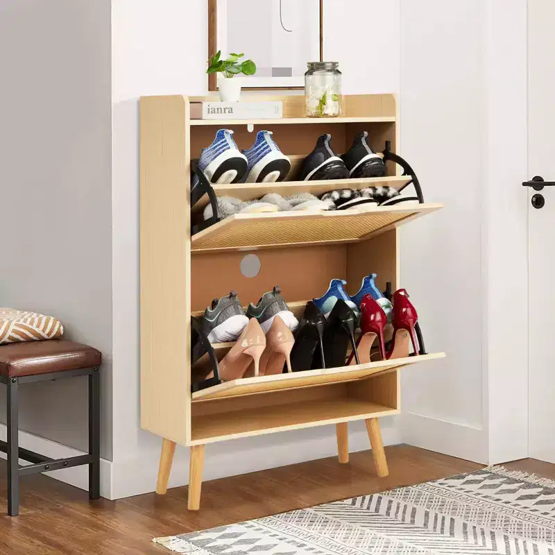 Shoe Storage Cabinet with Flip-Drawers - Ventilated & Odor-Resistant Organizer for 15-20 Pairs of Shoes, Anti-Tip Shoe Cabinet