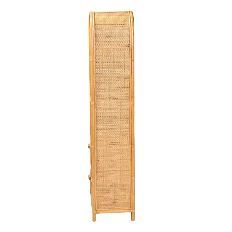 Curacao Modern Bohemian Light Honey Rattan 2-Drawer Bookcase
