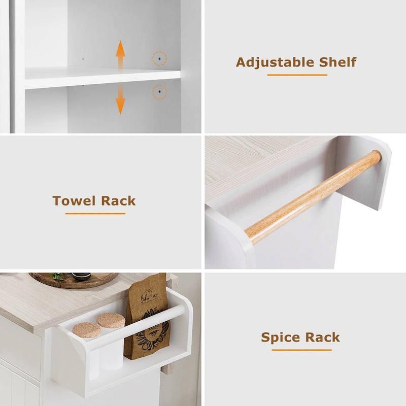 51 in. W Rolling Kitchen Island Cart with Drop Leaf and Tilt-out Trash Can
