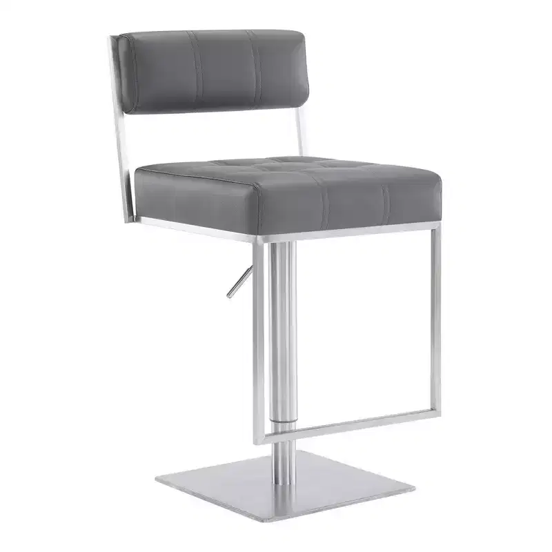 Michele Adjustable Faux Leather Stainless Steel Barstool - Armen Living