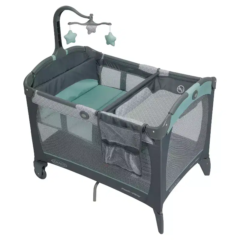 Graco Pack 'n Play Change 'n Carry Playard - Manor: Locking Wheels, Changing Table, Baby Mobile, Carrying Bag