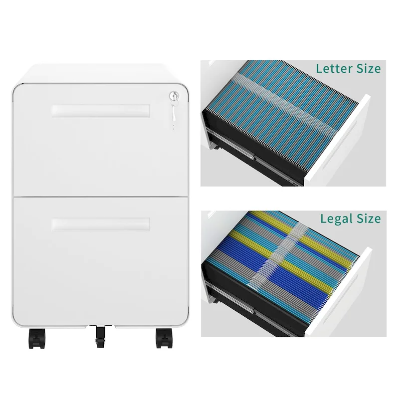 Black/White 2-Drawer Rolling Locking Steel File Cabinet for 1 Person