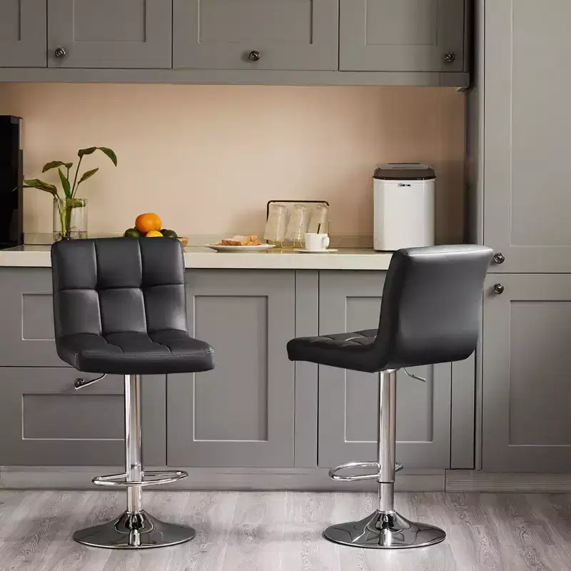 4-Pack Adjustable Swivel Bar Stools Set: PU Leather Counter-Height Stools with Square Back and Cushioned Seat (Modern Kitchen/Bar)