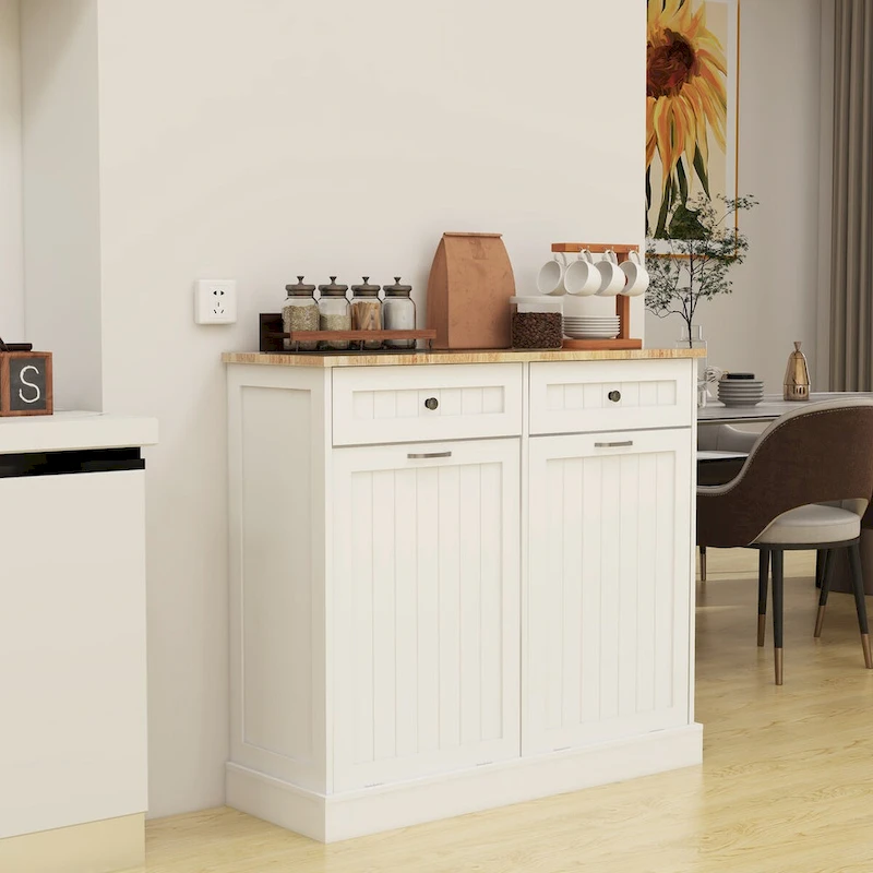 Kitchen Trash Cabinet with 2 Drawers