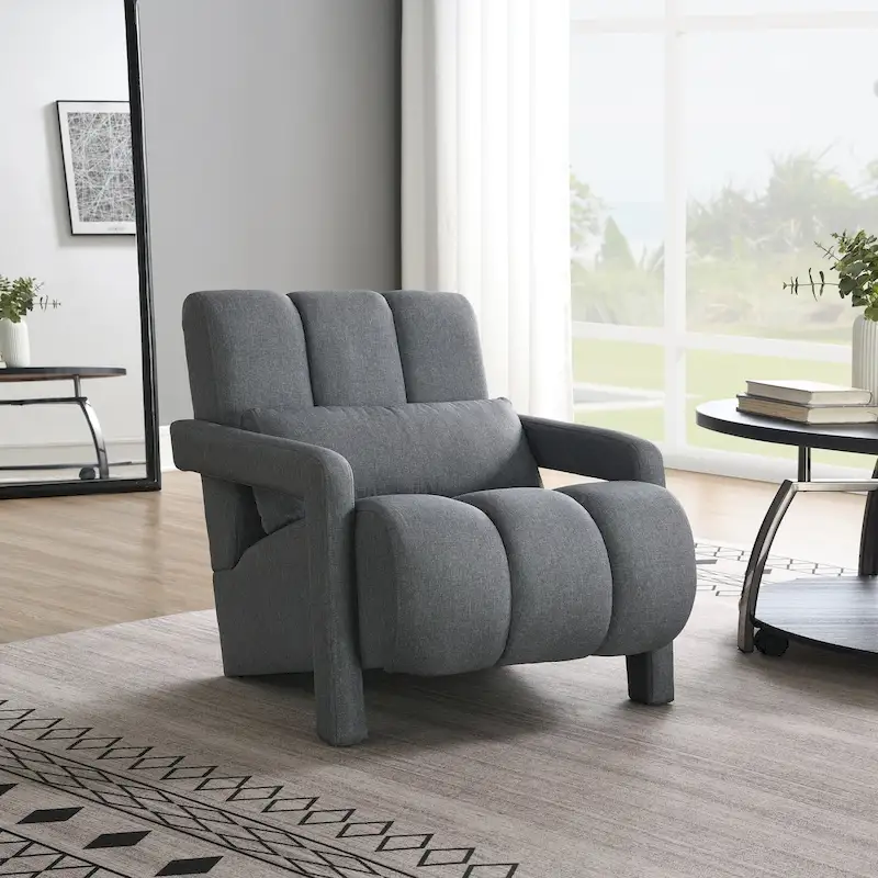 Modern Linen Upholstered Accent Chair with 1 Pillow, Set of 1
